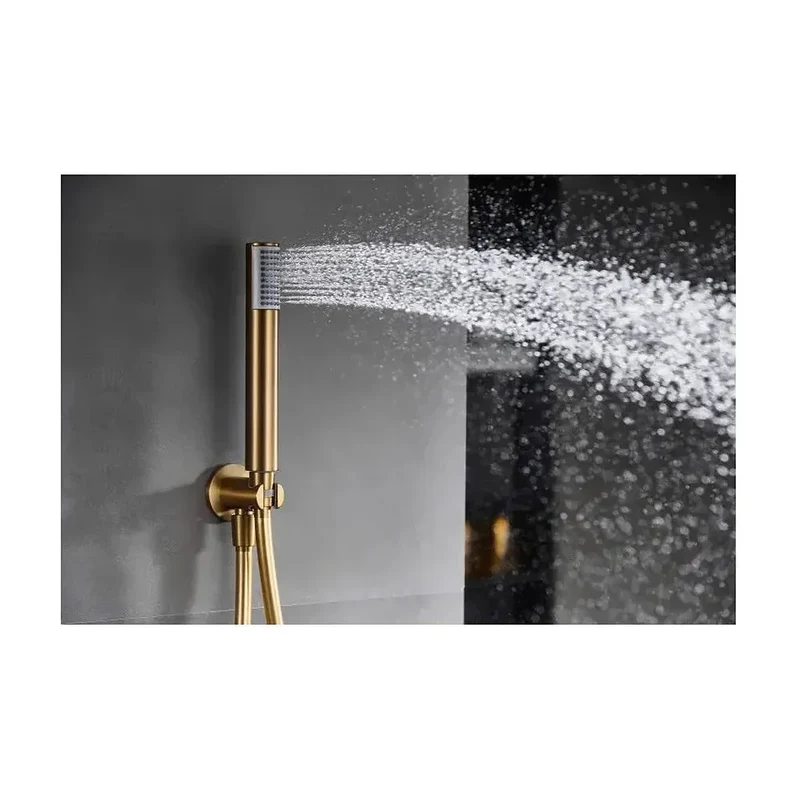 Conjunto de grifo empotrado 2 vías con ducha de mano en acero y latón con acabado oro cepillado monza de Imex