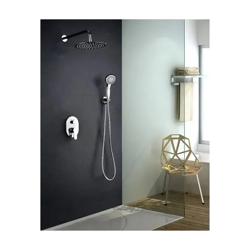 Conjunto de pared para ducha de diseño minimalista con un acabado cromado Oslo de Imex