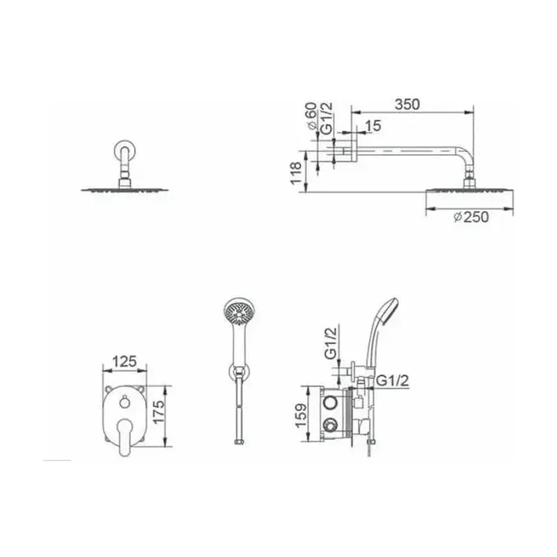 Conjunto de pared para ducha de diseño minimalista con un acabado cromado Oslo de Imex
