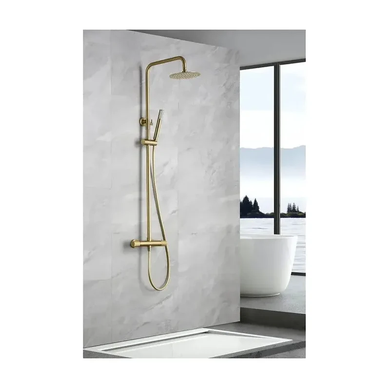 Conjunto de ducha termostática de acero inoxidable con acabado oro cepillado Line de Imex