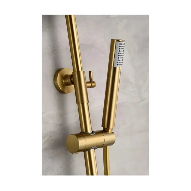 Conjunto de ducha termostática de acero inoxidable con acabado oro cepillado Line de Imex