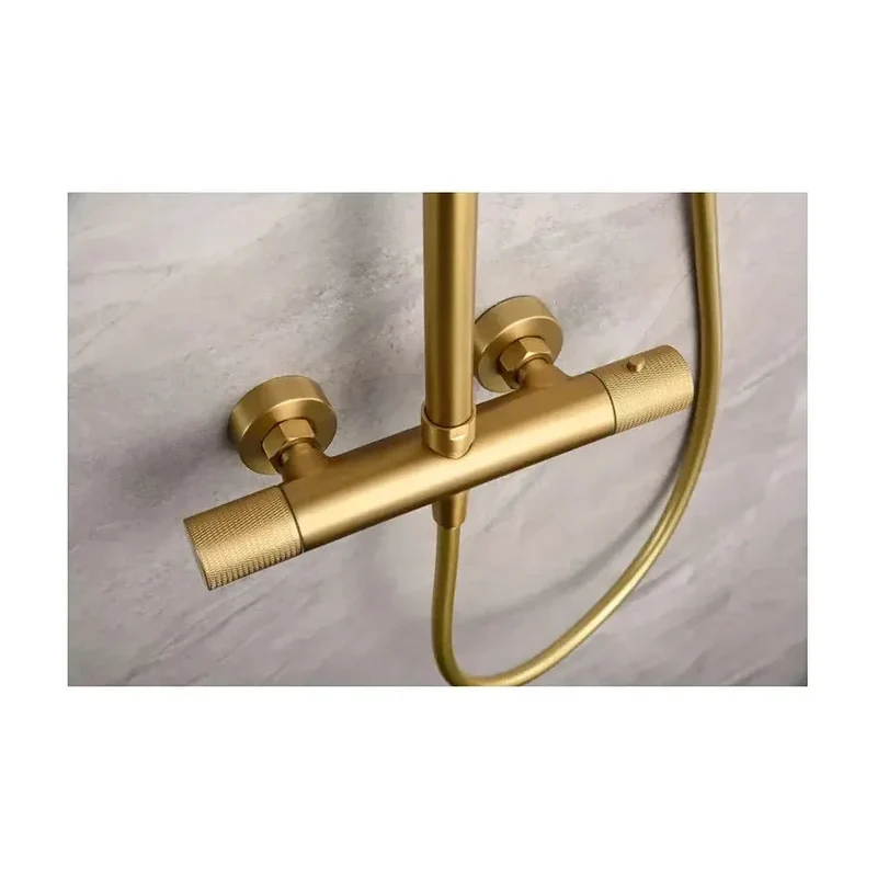 Conjunto de ducha termostática de acero inoxidable con acabado oro cepillado Line de Imex