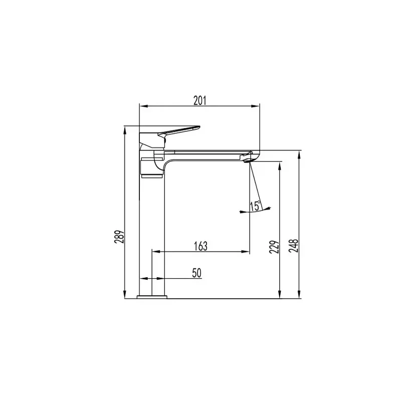 Grifo monomando caño alto para lavabo fabricado con latón con un acabado en color cromado Rhio de GME
