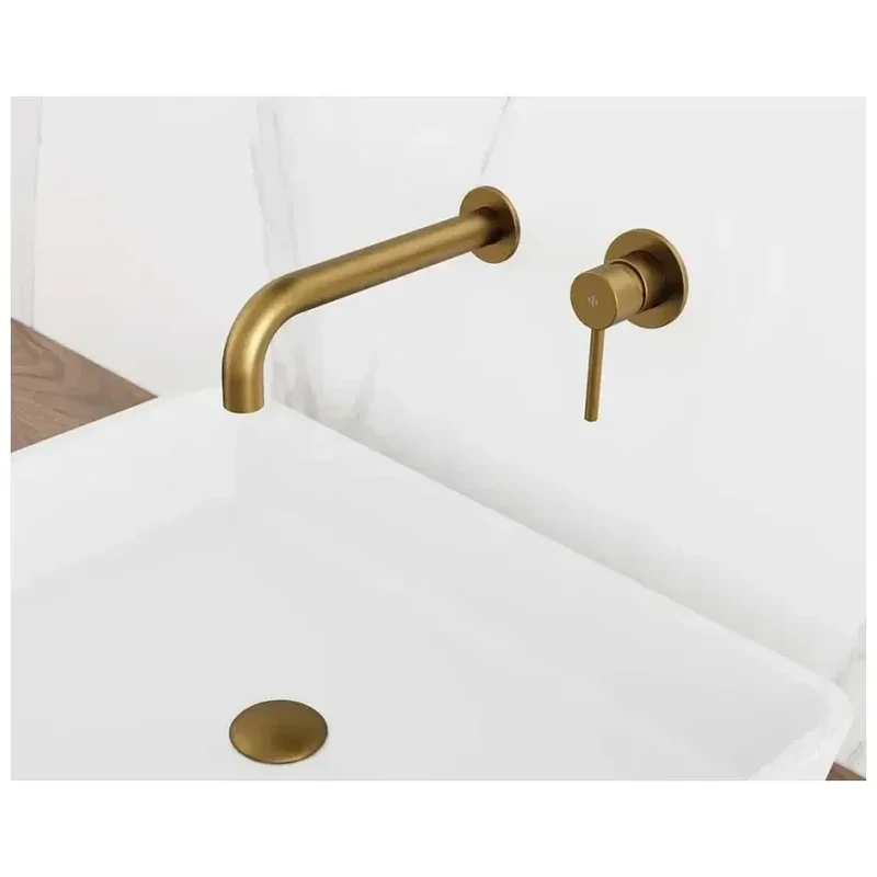 Grifo monomando empotrable para lavabo fabricado en latón con un acabado en color oro Sirio de GME