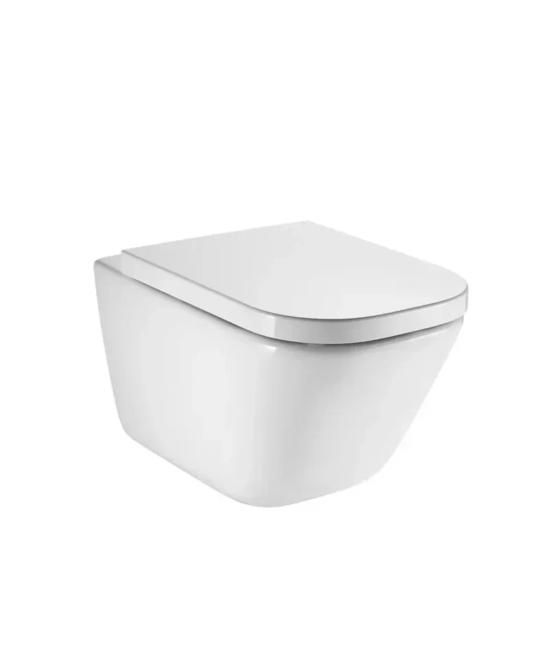 Roca The Gap Square – Inodoro Suspendido con Tapa, Salida Horizontal, Blanco