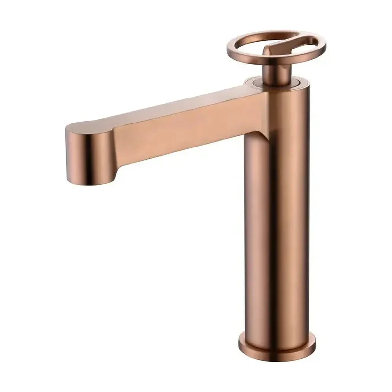 Grifo monomando para lavabo fabricado en latón con acabado oro rosa cepillado Olimpo de Imex
