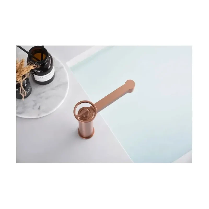 Grifo monomando para lavabo fabricado en latón con acabado oro rosa cepillado Olimpo de Imex