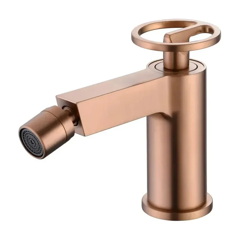 Grifo monomando sobre repisa para bidé fabricado en latón con acabado oro rosa cepillado Olimpo de Imex