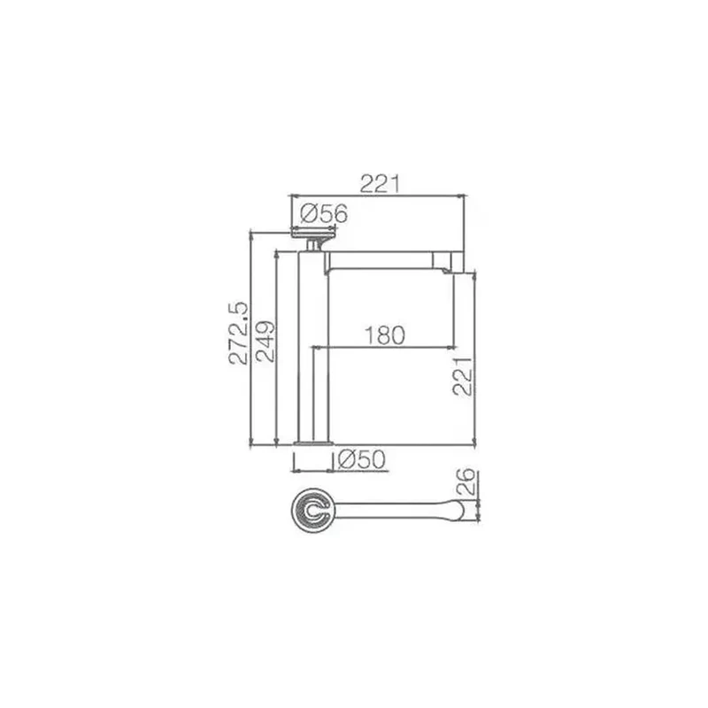 Grifo monomando con caño alto para lavabo hecho de latón con acabado oro cepillado Olimpo de Imex