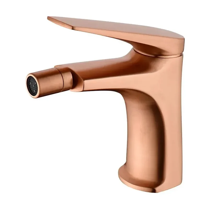 Grifo monomando sobre repisa para bidé fabricado en latón con acabado oro rosa cepillado Delos de Imex