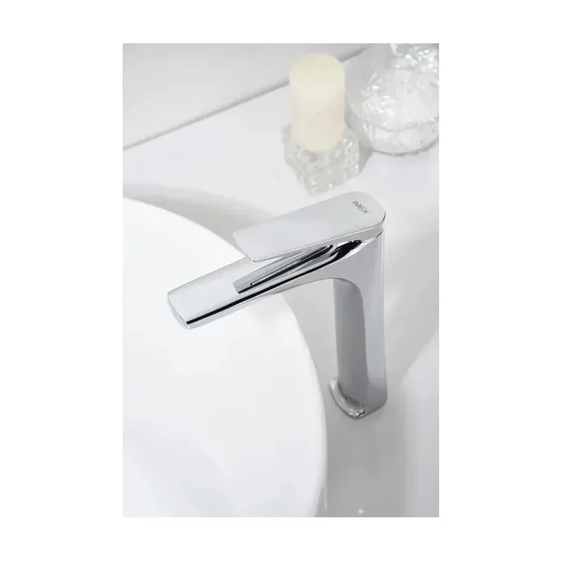 Grifo monomando con caño alto para lavabo fabricado en latón con acabado cromado Delos de Imex