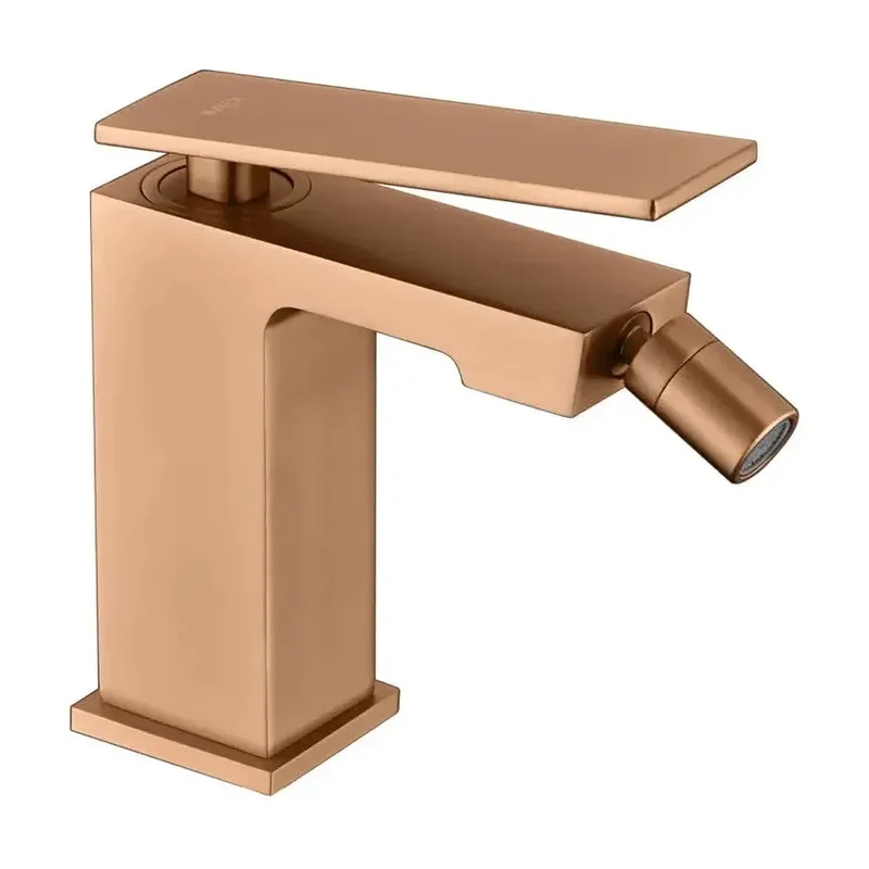 Grifo monomando sobre re para bidé hecho de latón con acabado oro rosa cepillado Pisa de Imex