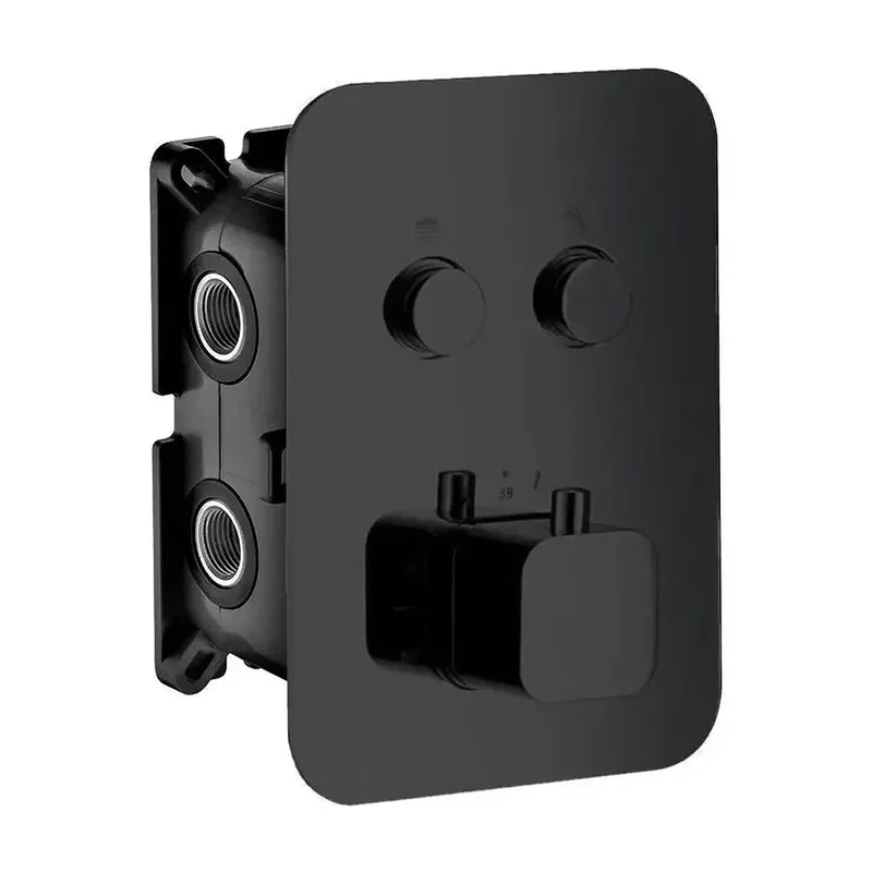 Grifo empotrado de ducha termostático cuadrado 2 vías de diseño moderno de acabado negro mate de Imex