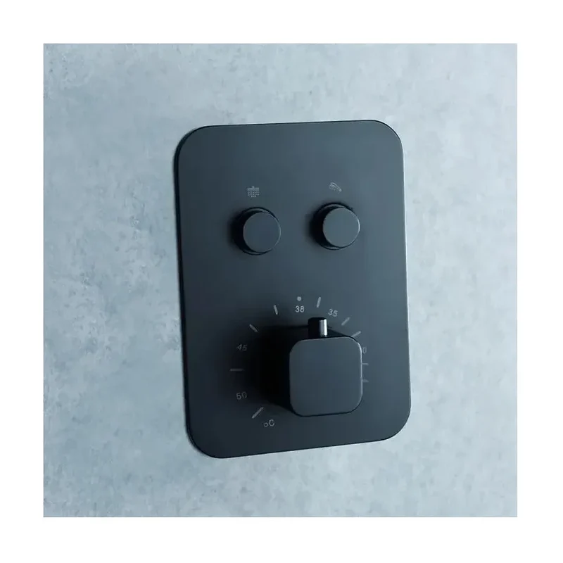 Grifo empotrado de ducha termostático cuadrado 2 vías de diseño moderno de acabado negro mate de Imex