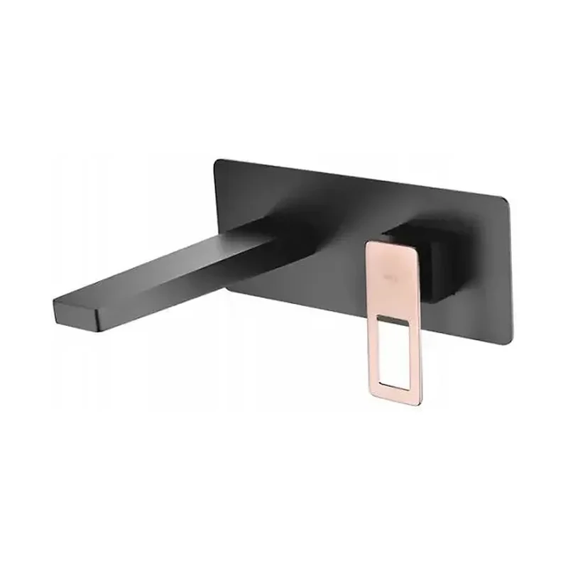 Grifo de lavabo monomando empotrado a pared de acabado negro y oro rosa Suecia de Imex