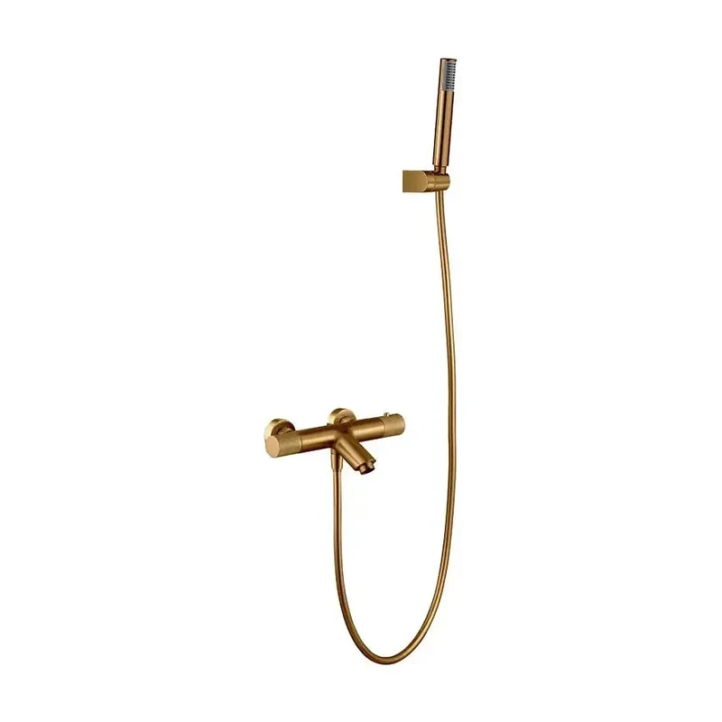 Grifo de bañera termostático de diseño elegante con un acabado oro cepillado Line de Imex