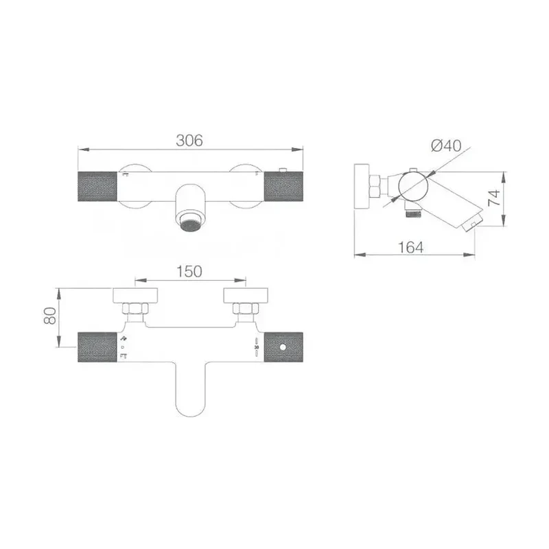 Grifo de bañera termostático de diseño elegante con un acabado oro cepillado Line de Imex