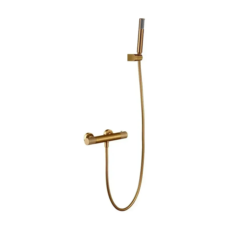 Grifo para ducha termostático con un diseño elegante de color oro cepillado Line de Imex