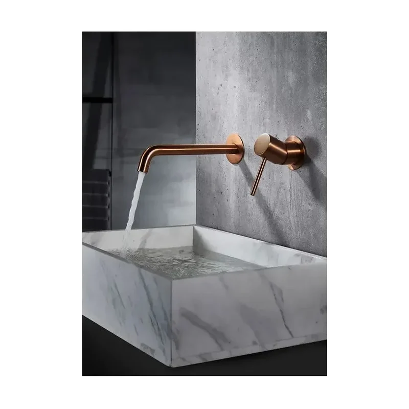 Grifo de lavabo monomando y empotrado sin caja de registro en latón con acabado oro rosa cepillado Monza de Imex