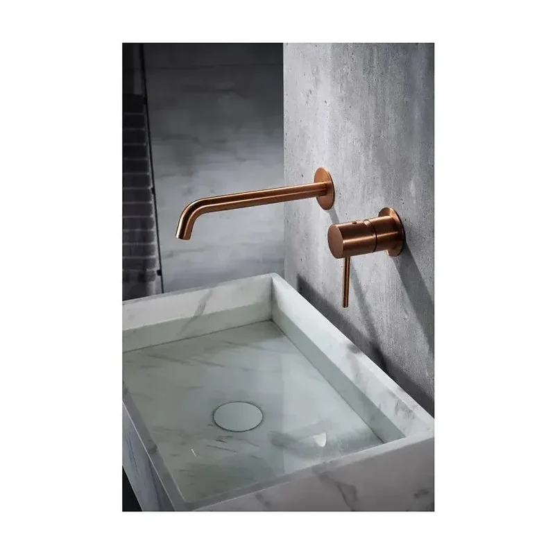 Grifo de lavabo monomando y empotrado sin caja de registro en latón con acabado oro rosa cepillado Monza de Imex