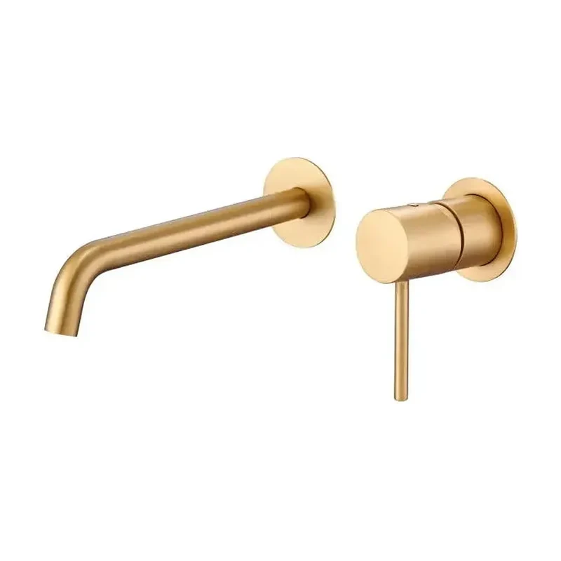 Grifo de lavabo monomando y empotrado sin caja de registro en latón con acabado oro cepillado Monza Imex