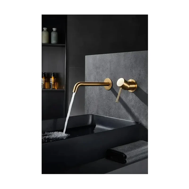 Grifo de lavabo monomando y empotrado sin caja de registro en latón con acabado oro cepillado Monza Imex