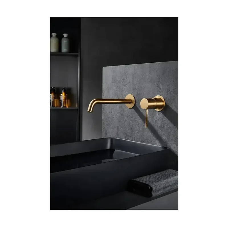 Grifo de lavabo monomando y empotrado sin caja de registro en latón con acabado oro cepillado Monza Imex