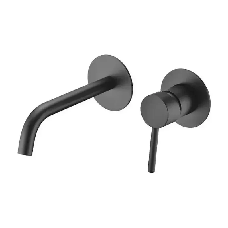 Grifo de lavabo para empotrar en pared con un acabado negro mate stick Milos de Imex