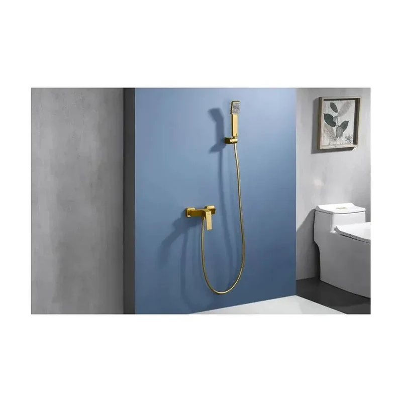 Grifería monomando para ducha con mango y flexo hecha de latón con acabado oro cepillado Art de Imex