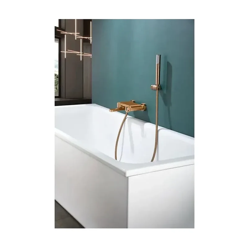 Grifería monomando de bañera y ducha hecha de latón con acabado oro rosa cepillado Olimpo de Imex