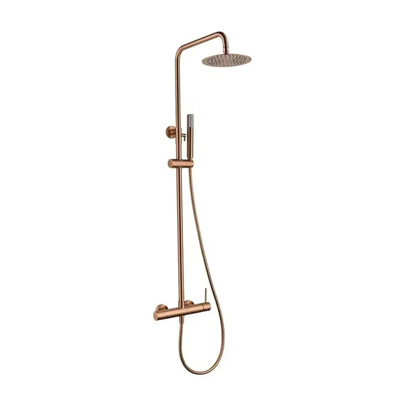 Columna de ducha de altura regulable fabricada en acero inoxidable con acabado oro rosa cepillado Monza de Imex