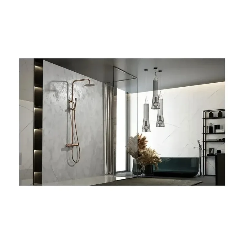 Columna de ducha de altura regulable fabricada en acero inoxidable con acabado oro rosa cepillado Monza de Imex