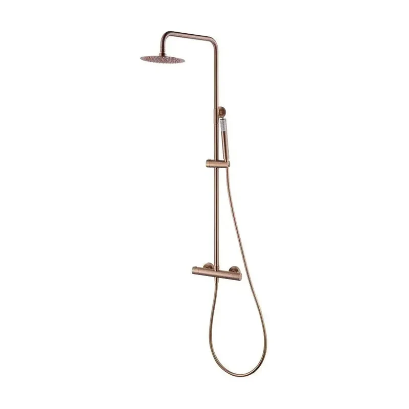 Columna de ducha con grifo termostático en acero inoxidable y latón con acabado oro rosa cepillado Monza de Imex