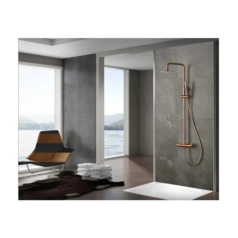 Columna de ducha con grifo termostático en acero inoxidable y latón con acabado oro rosa cepillado Monza de Imex