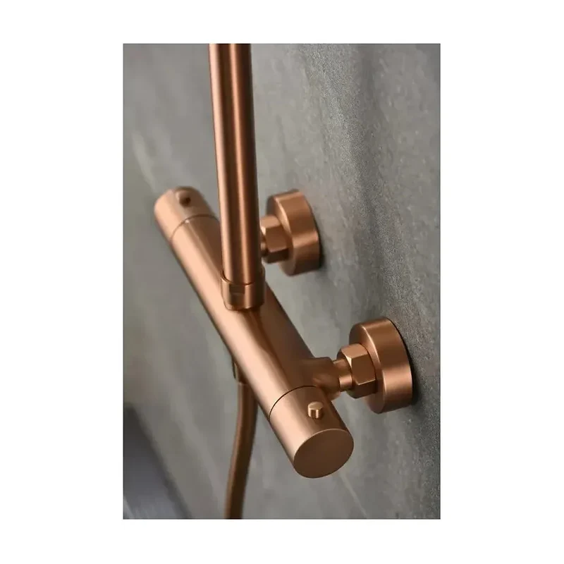Columna de ducha con grifo termostático en acero inoxidable y latón con acabado oro rosa cepillado Monza de Imex