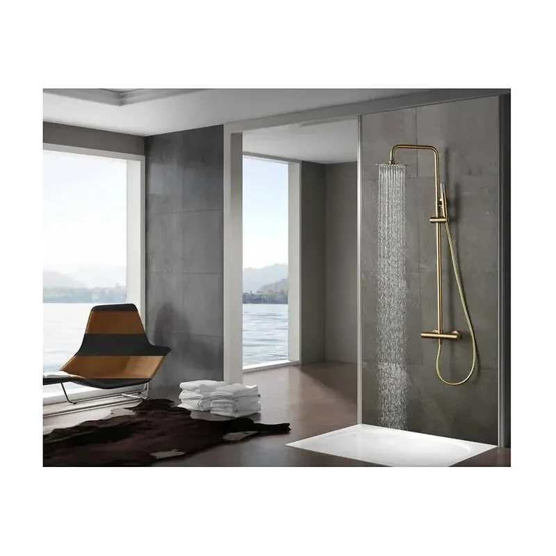 Columna de ducha con grifo termostático acero inoxidable y latón acabado en oro cepillado Monza de Imex