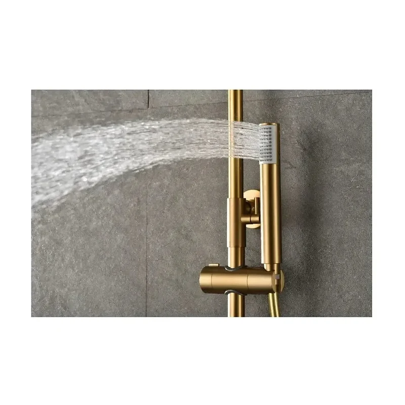 Columna de ducha con grifo termostático acero inoxidable y latón acabado en oro cepillado Monza de Imex