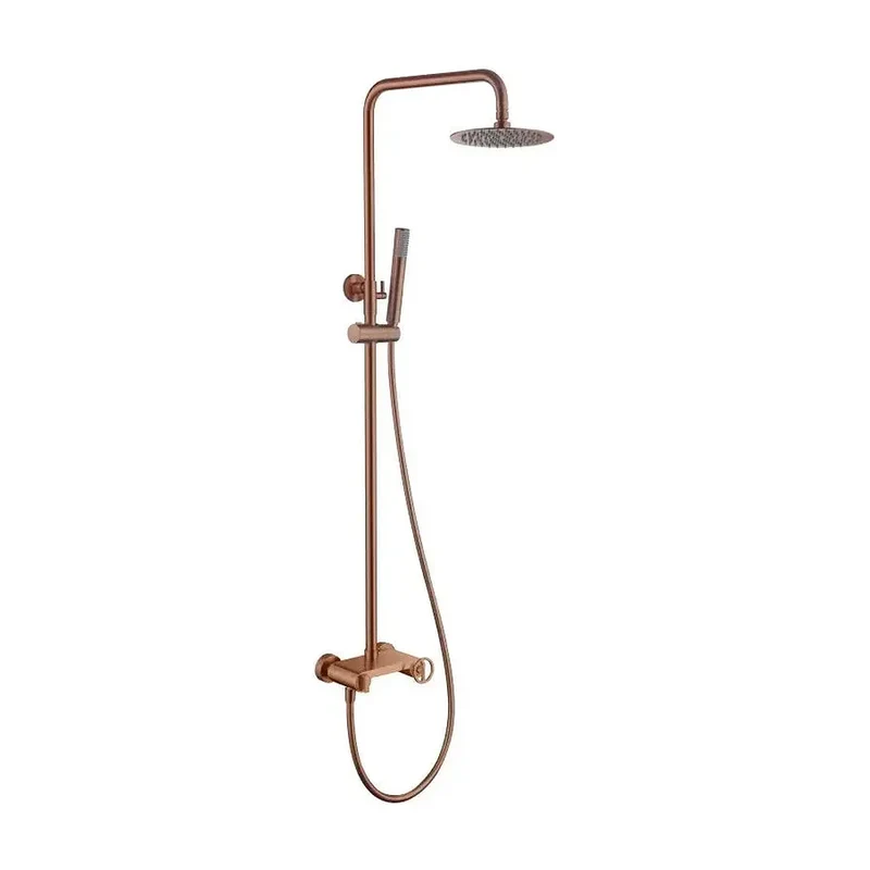 Barra de ducha monomando extensible hecha en acero inoxidableen acabado en oro rosa cepillado Olimpo de Imex