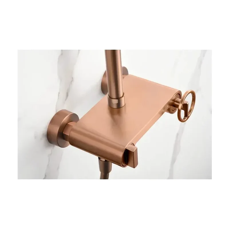 Barra de ducha monomando extensible hecha en acero inoxidableen acabado en oro rosa cepillado Olimpo de Imex
