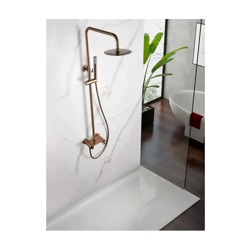 Barra de ducha monomando extensible hecha en acero inoxidableen acabado en oro rosa cepillado Olimpo de Imex