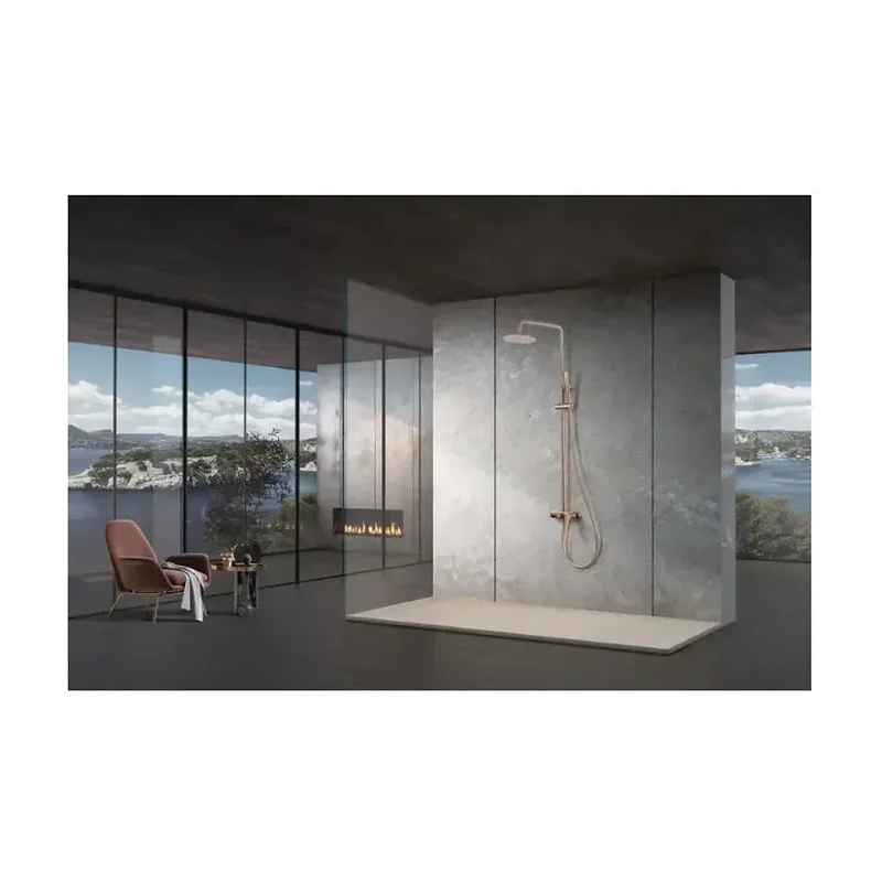 Barra de ducha monomando extensible hecha acero inoxidable con acabado oro rosa cepillado Delos de Imex