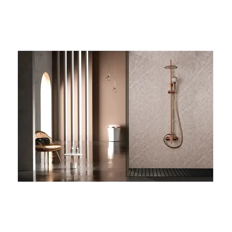Barra de Ducha Monomando Extensible en Acero Inoxidable con Acabado Oro Rosa Cepillado — Roma de Imex