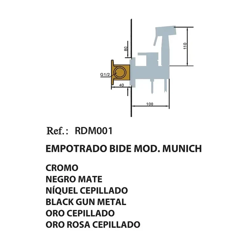 Ducha higiénica con grifo monomando empotrado fabricada en latón de acabado negro mate Munich de Imex