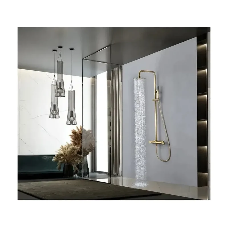 Barra de ducha monomando extensible de acero inoxidable con acabado oro cepillado Line Imex