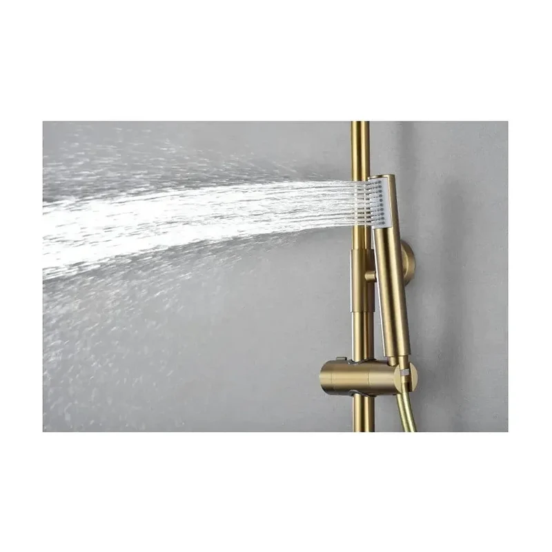 Barra de ducha monomando extensible de acero inoxidable con acabado oro cepillado Line Imex