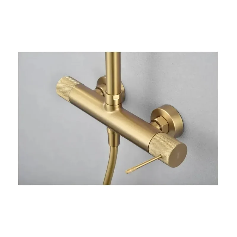 Barra de ducha monomando extensible de acero inoxidable con acabado oro cepillado Line Imex