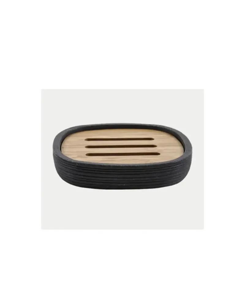 Jabonera para bañod de madera y poliresina acabado negro de diseño moderno KUBIC de Aquore