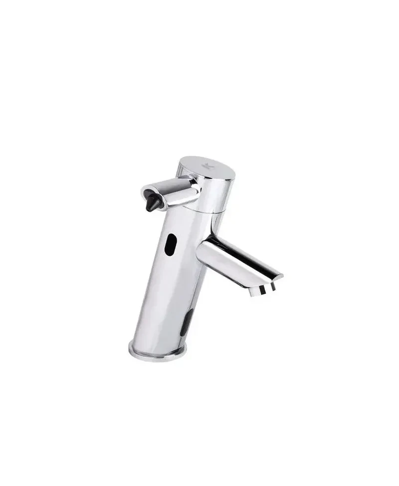 Grifo de lavabo electrónico de latón cromado con sensor infrarrojo y dosificador de jabón de Aquore