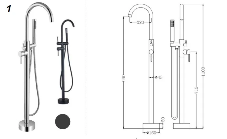Bañera exenta de diseño moderno acrílica blanca con válvula cromada Caspio de Aquore
