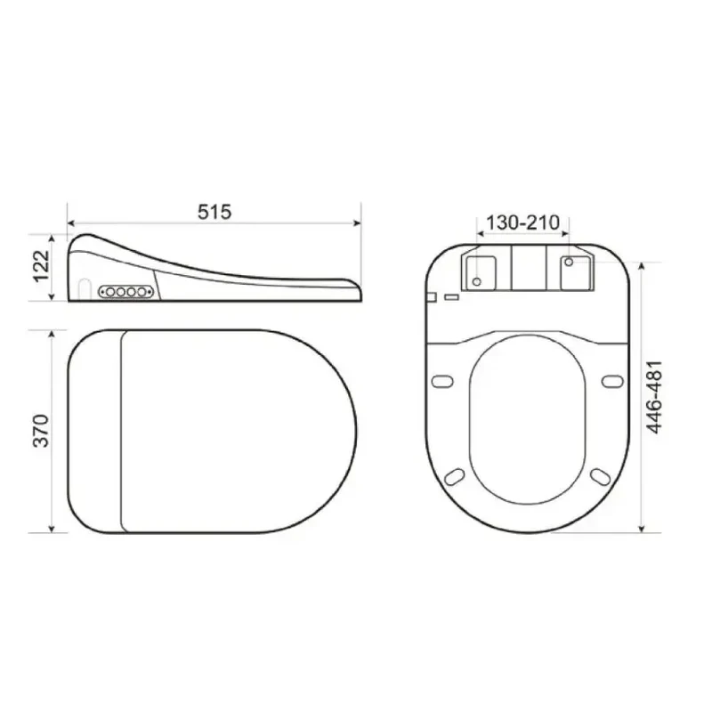 Inodoro Rimless completo con mando a distancia y bidet ajustable de tapa amortiguada blanco de cerámica IWC de Aquore